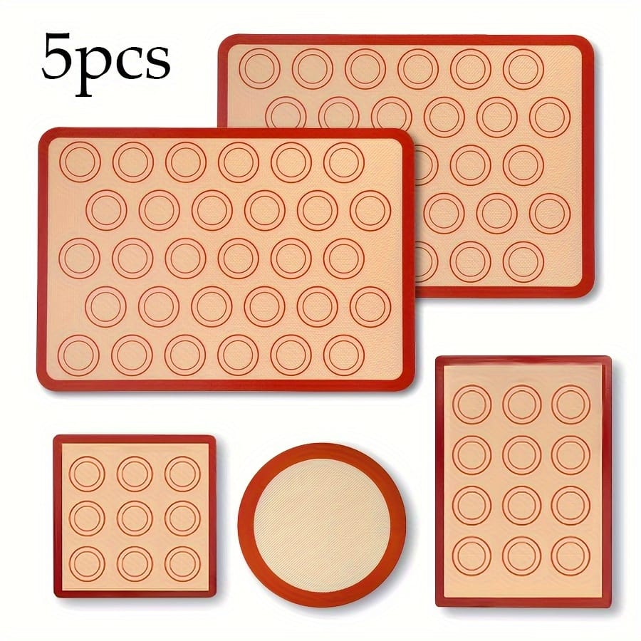 5-piece Silicone Baking Mats Set – Reusable, Heat Resistant Macaron Mat Sheets For Perfect Pastries, Oven Liner For Easy , Essential Kitchen Accessory For Baking Cakes & Bakeware Shop Online at Dubai Trades 2
