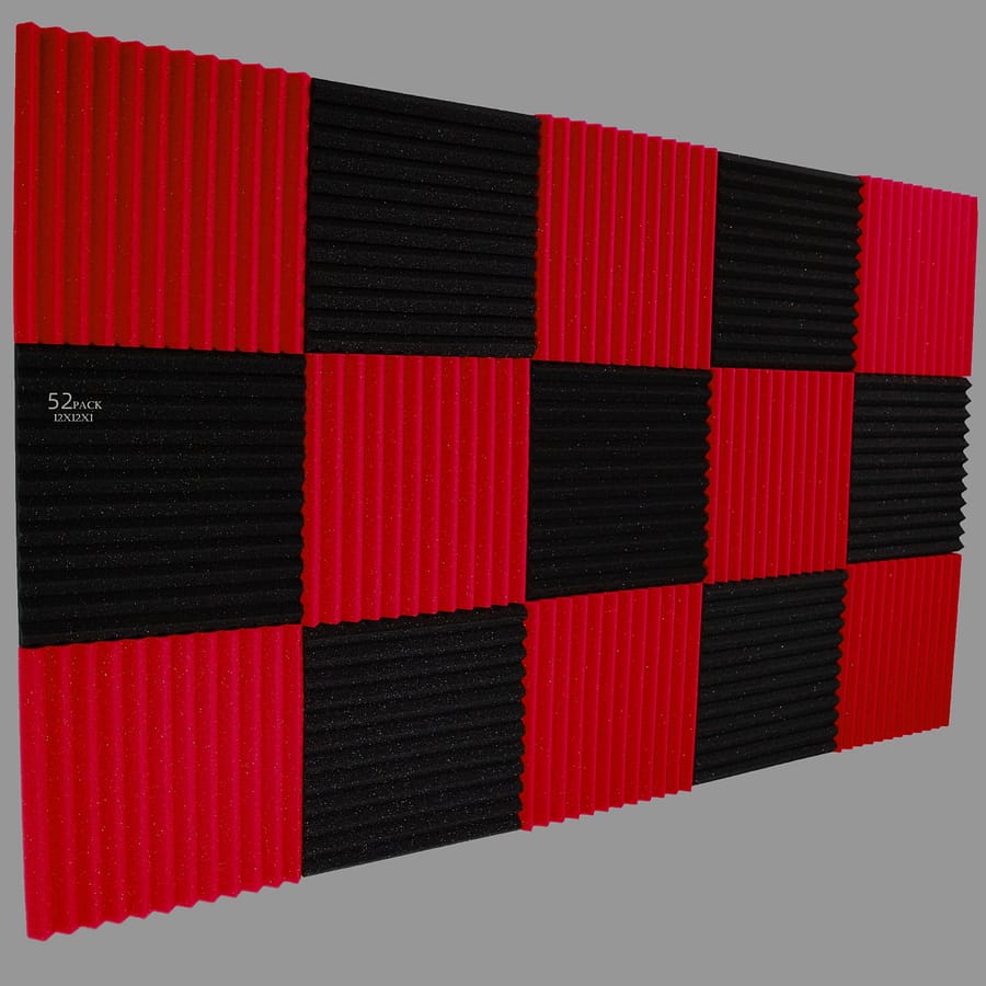 52packs Black Red Wedge Accoustic Foam Panel 12”x12”x1” Theater Vocal Booth Live Streaming Setup Absorbing Diffusing Sound Mid High Frequency Ranges Adhesive Double Side Acoustical Treatments Shop Online at Dubai Trades 2