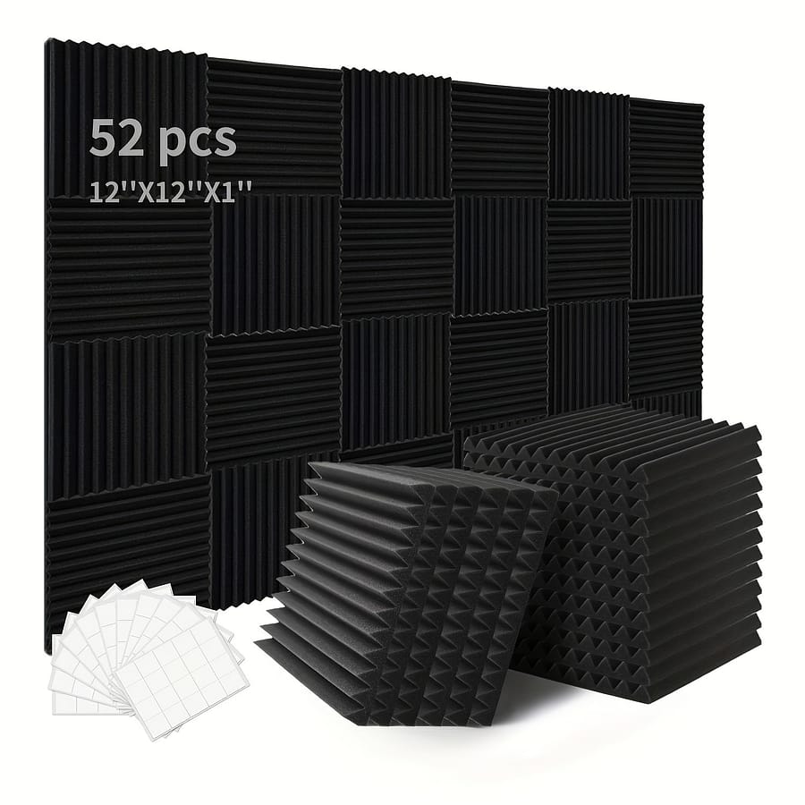 52pcs Acoustic Foam Panels, 1″ X 12″ X 12″ Studio Soundproofing Wedges Fire Resistant Sound Proof Padding Acoustic Treatment Foam With Double Side Adhesives Acoustical Treatments Shop Online at Dubai Trades 2