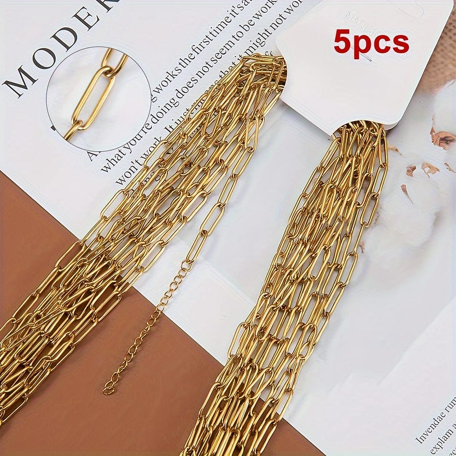 5pcs 45cm+5cm Stainless Steel Necklace Basic Chain With Lobster Clasp And Extension Chain For Necklace Making Supplies Arts, Crafts & Sewing Shop Online at Dubai Trades 2