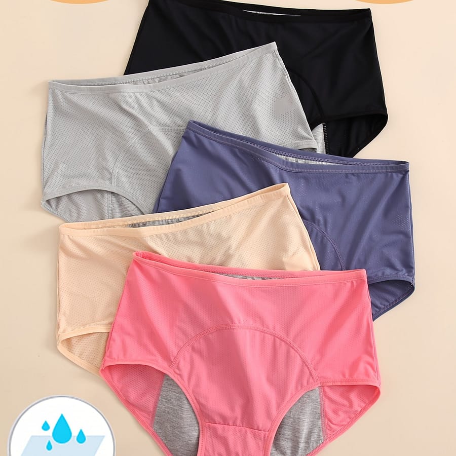 5pcs Elegant High-waisted Period Panties For Women, 0xl-5xl, Breathable Mesh, Three-layer Wide Absorbent Layer,solid Color Knit Fabric Clothing, Shoes & Jewelry Shop Online at Dubai Trades 2