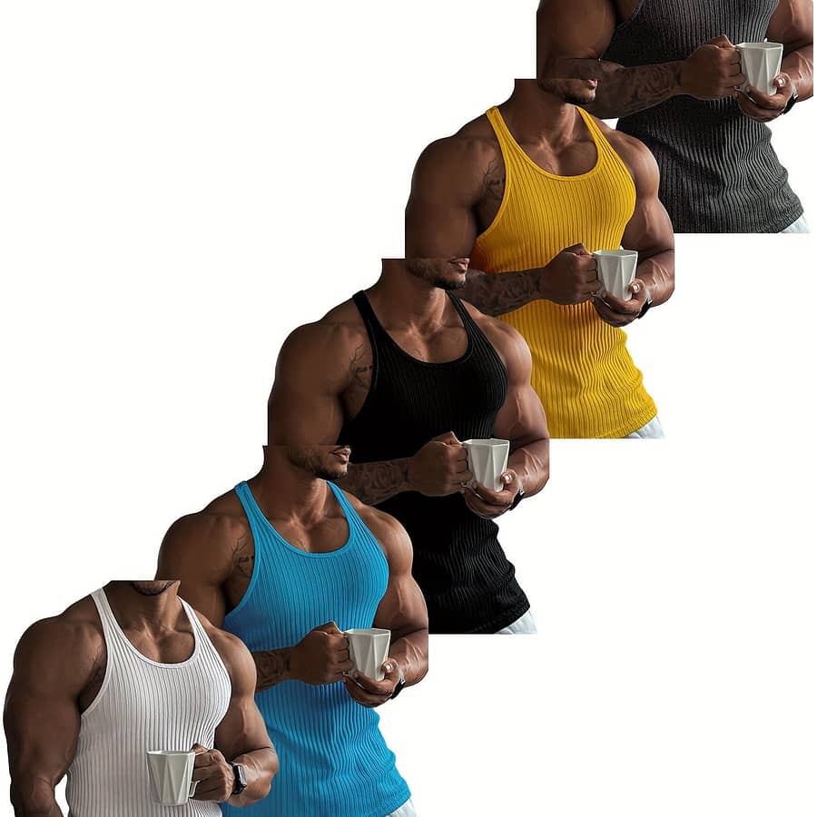 5pcs Men’ Top, Quick Dry Breathable Slightly Stretch Crew Neck Sleeveless Shirt, Men’s Clothing For Summer Sport Hiking & Outdoor Recreation Clothing Shop Online at Dubai Trades 2