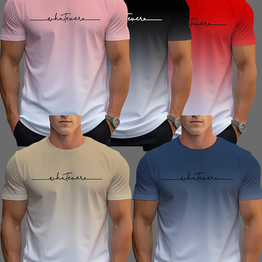 5pcs Men’s Gradient 3d T-shirts – Quick-dry, Sporty Crew Neck Tees In Vibrant Colors, Machine Washable, Polyester & Spandex For Casual & Athletic Wear Clothing Shop Online at Dubai Trades 2