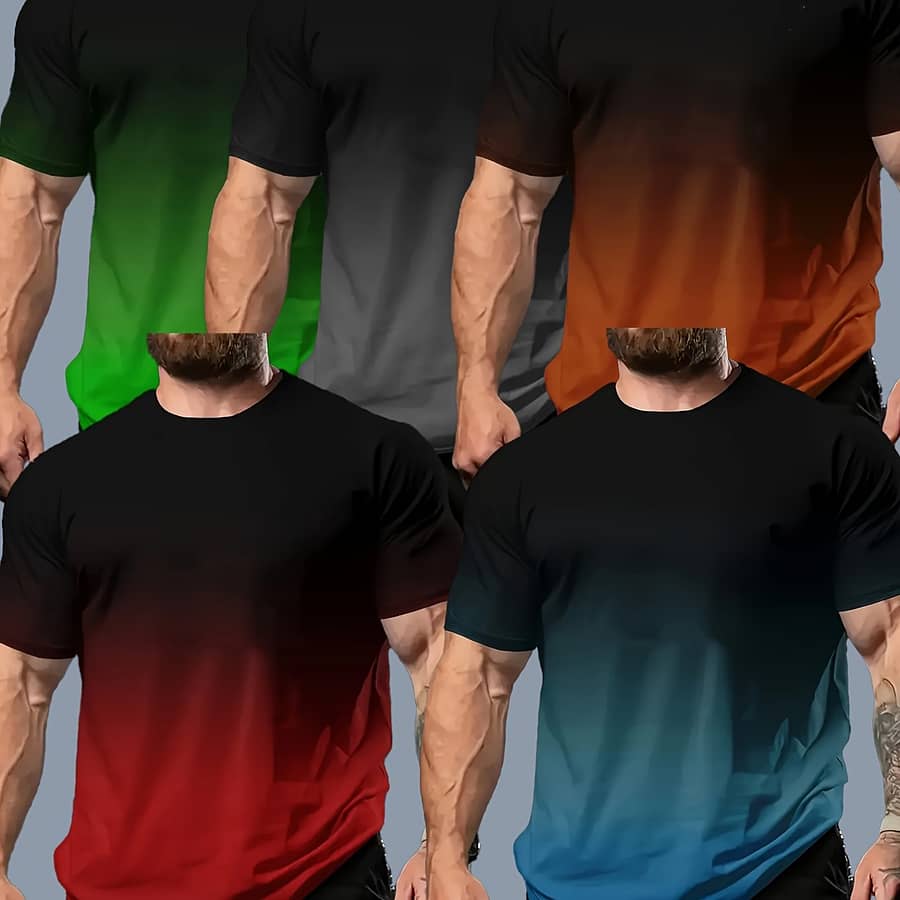 5pcs Men’s Plus Size Gradient Color Short Sleeve Crew Neck T-shirt, Casual Comfortable Tee, Stylish Versatile Top Clothing, Shoes & Jewelry Shop Online at Dubai Trades 2
