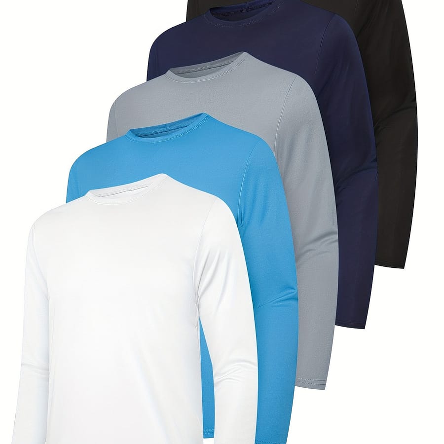 5pcs Men’s Quick-dry Long Sleeve Athletic Shirts In Assorted Colors – Breathable, Moisture-wicking, Polyester For Running, Gym, And Outdoor Sports Active Shirts & Tees Shop Online at Dubai Trades 2