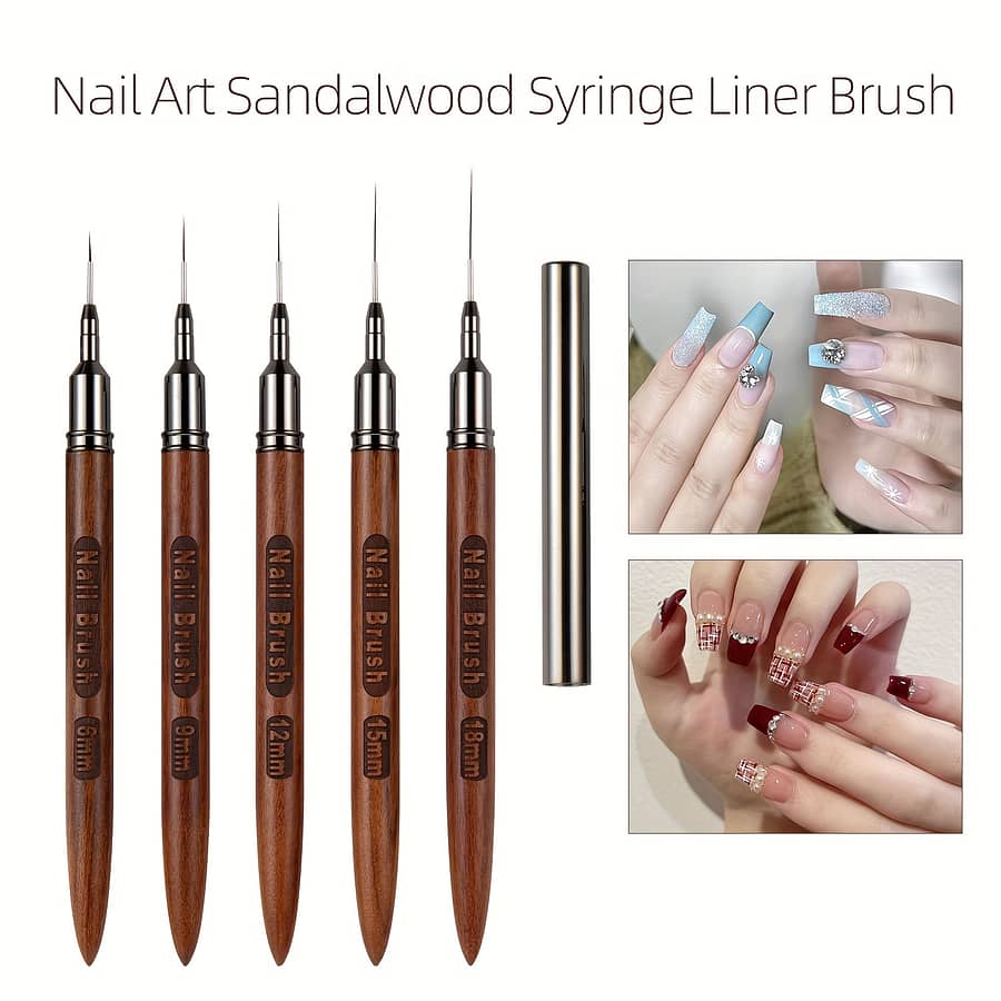 5pcs Nail Art Brush Set With Sandalwood Handles – Odorless, Precision Drawing & Painting Pens For Professional , Engraved Design, Nail Art Supplies Beauty & Personal Care Shop Online at Dubai Trades 2