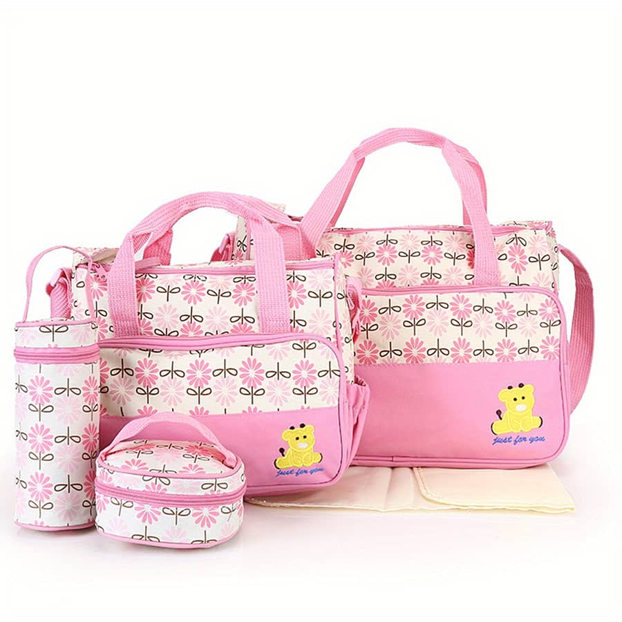 5pcs Set Of Bags, Mommy Bags, Large-capacity One-shoulder Hand-held Mom Bags, Slant Multi-functional Mother Bags, Printed Bear Diaper Bags Baby Products Shop Online at Dubai Trades 2