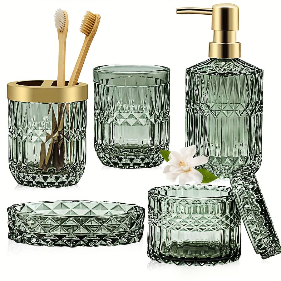 5pcs Set Of Bathroom Light Luxury Lotion Bottles Bath Shop Online at Dubai Trades 2