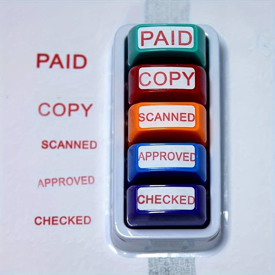 5pcs Set Of Financial Stamps Paid Copy Scanned Approved Checked Paid Stamp, Office Supplies, Financial Supplies With Clear Logo With Storage Tray Labels, Indexes & Stamps Shop Online at Dubai Trades 2