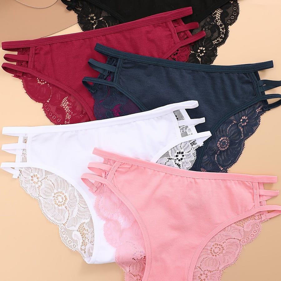 5pcs Solid Lace Semi Sheer Briefs, Sexy Comfy Breathable Stretchy Intimates Panties, Women’s Lingerie & Underwear Bikinis Shop Online at Dubai Trades 2