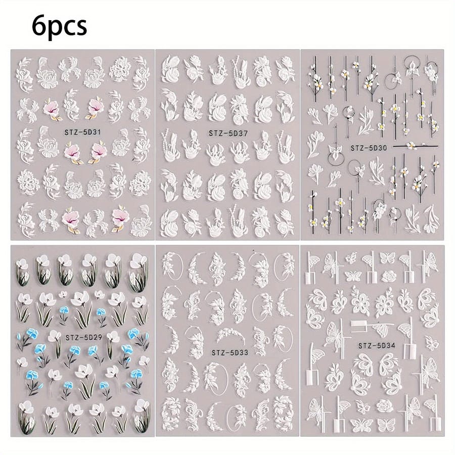 6 Sheets/set, 5d Embossed Camellia Nail Art Stickers, Self Adhesive Flower Butterfly Nail Art Decals Set For Nail Art Decoration, Nail Art Supplies Easter Beauty & Personal Care Shop Online at Dubai Trades 2