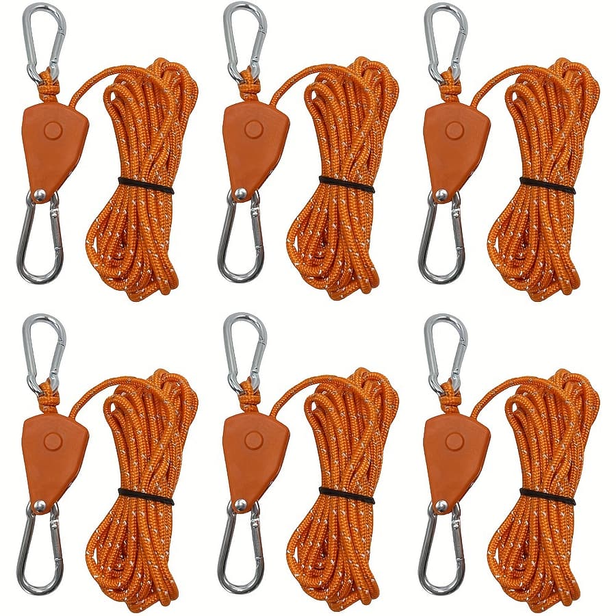 6pcs Camping Tent Tie Down Rope Tightener Fastening Wind Rope Buckle Pulley Ratchet Hangers Awning Rope Hook Camping & Hiking Shop Online at Dubai Trades 2