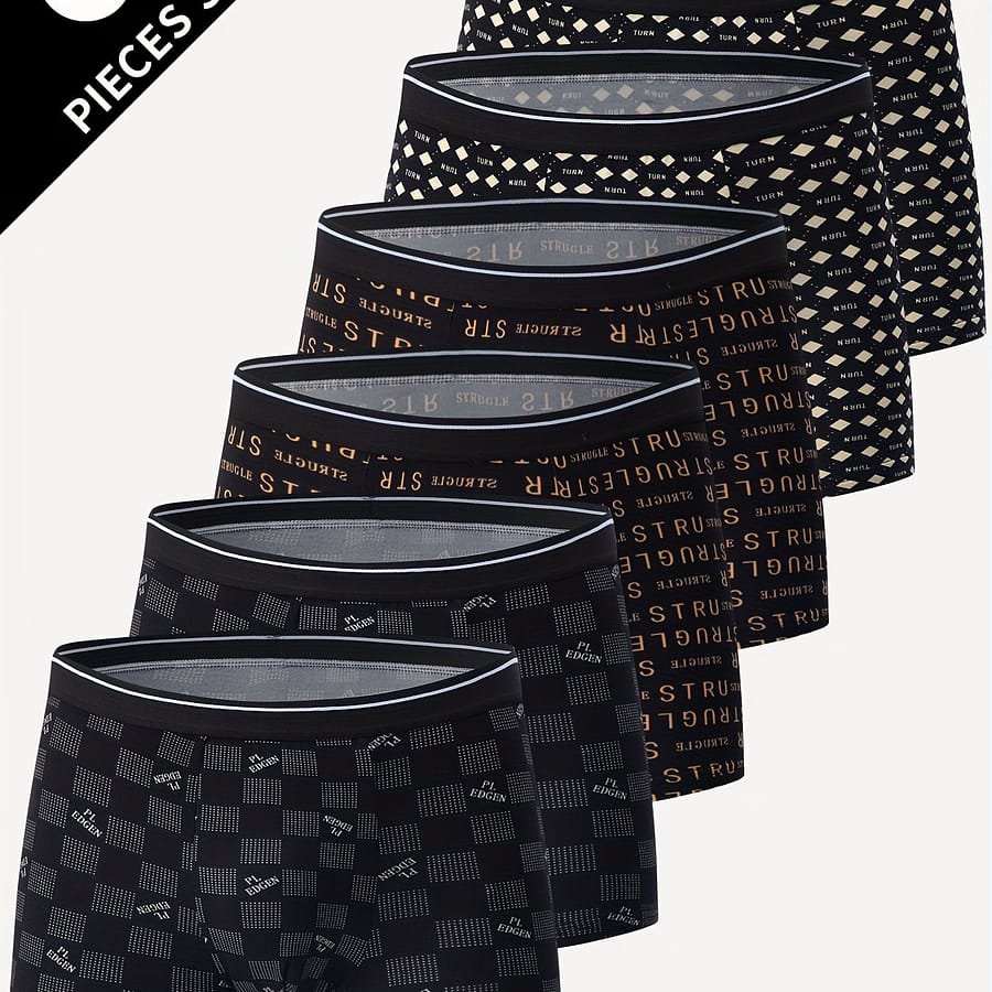 6pcs Men’s Athletic Boxer Briefs – Breathable & Quick-dry Polyester , Fashion Letter Print & Checkered Patterns, Fit With Waistband – Assorted Colors Boxer Briefs Shop Online at Dubai Trades 2