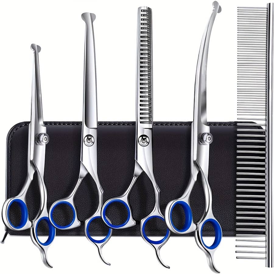 6pcs Pet Grooming Scissors Set, Stainless Steel Professional Clippers, Universal Hand Orientation, Full Body Thinning & Trimming Kit For Home Use Dogs Shop Online at Dubai Trades 2