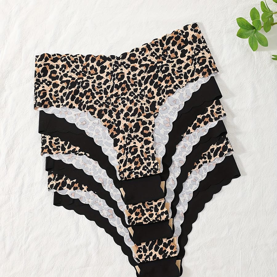 6pcs Seamless Leopard Scallop Trim Briefs, Sexy Comfy Breathable Stretchy Intimates Panties, Women’s Lingerie & Underwear Bikinis Shop Online at Dubai Trades 2