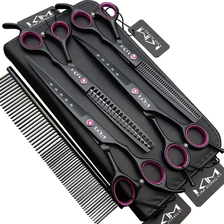 7.0 Inches Professional Dog Grooming Scissors Set Straight & Thinning & Curved & 4pcs In 1 Set (with Comb) Dogs Shop Online at Dubai Trades 2