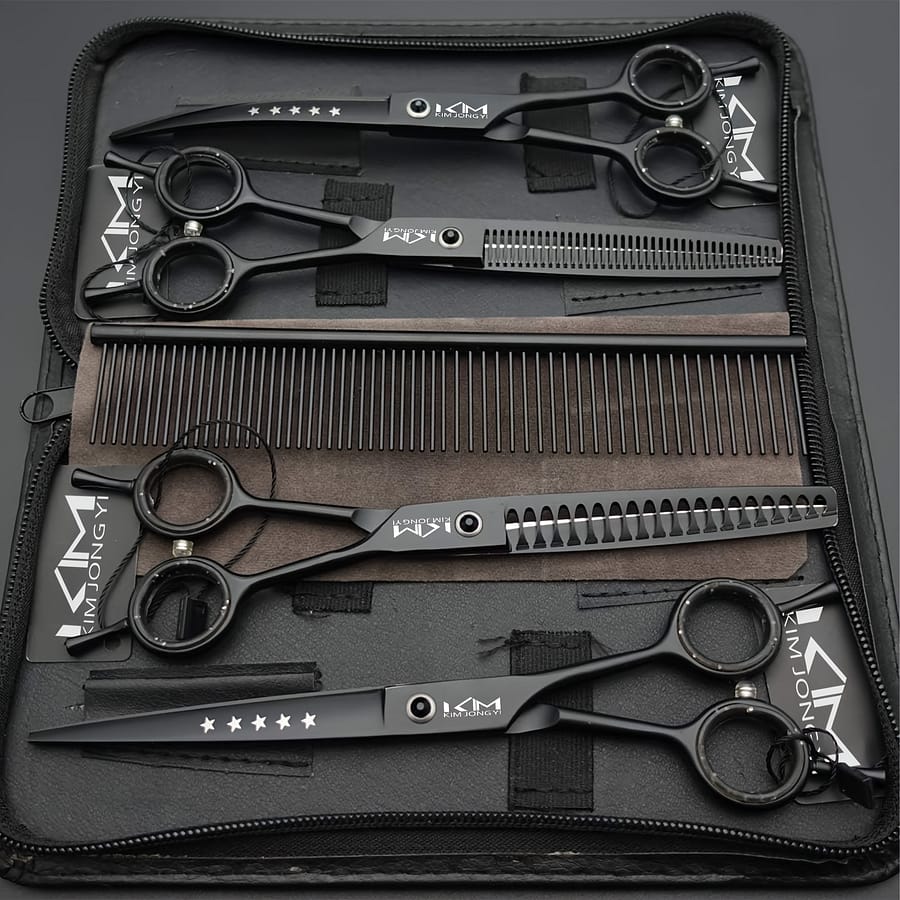 7.0 Inches Professional Dog Grooming Scissors Set Straight & Thinning & Curved & & Comb 5pcs In 1 Set For Left-handed & Right Handed Dogs Shop Online at Dubai Trades 2