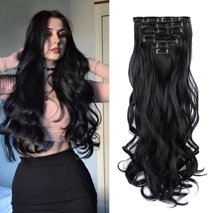 7pcs Clip-on Medium Body Wave Synthetic Hair Extensions, Women’s Wig Pieces Beauty & Personal Care Shop Online at Dubai Trades 2