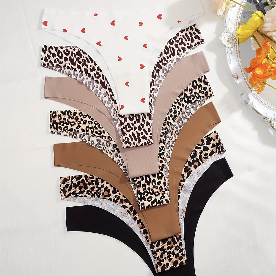 7pcs Leopard & Heart Print Panties, Breathable & Comfy Seamless Intimates Panties, Women’s Lingerie & Underwear Clothing Shop Online at Dubai Trades 2