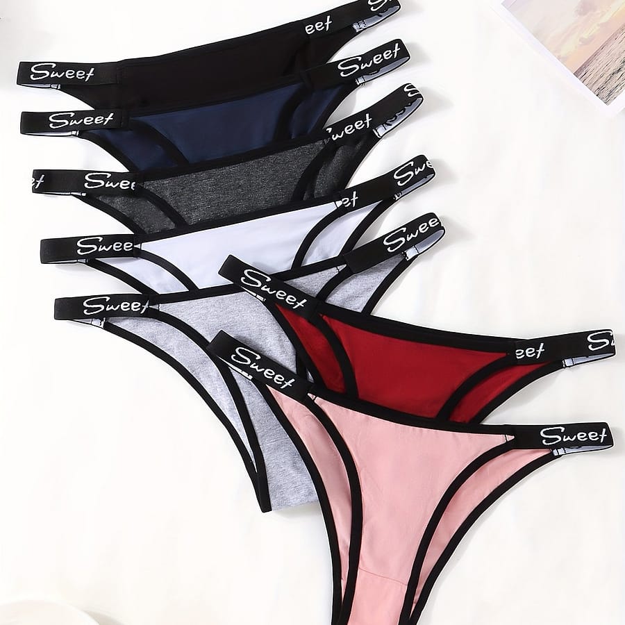 7pcs Letter Contrast Trim Seamless Briefs, Sexy Comfy Breathable Stretchy Intimates Panties, Women’s Lingerie & Underwear Bikinis Shop Online at Dubai Trades 2