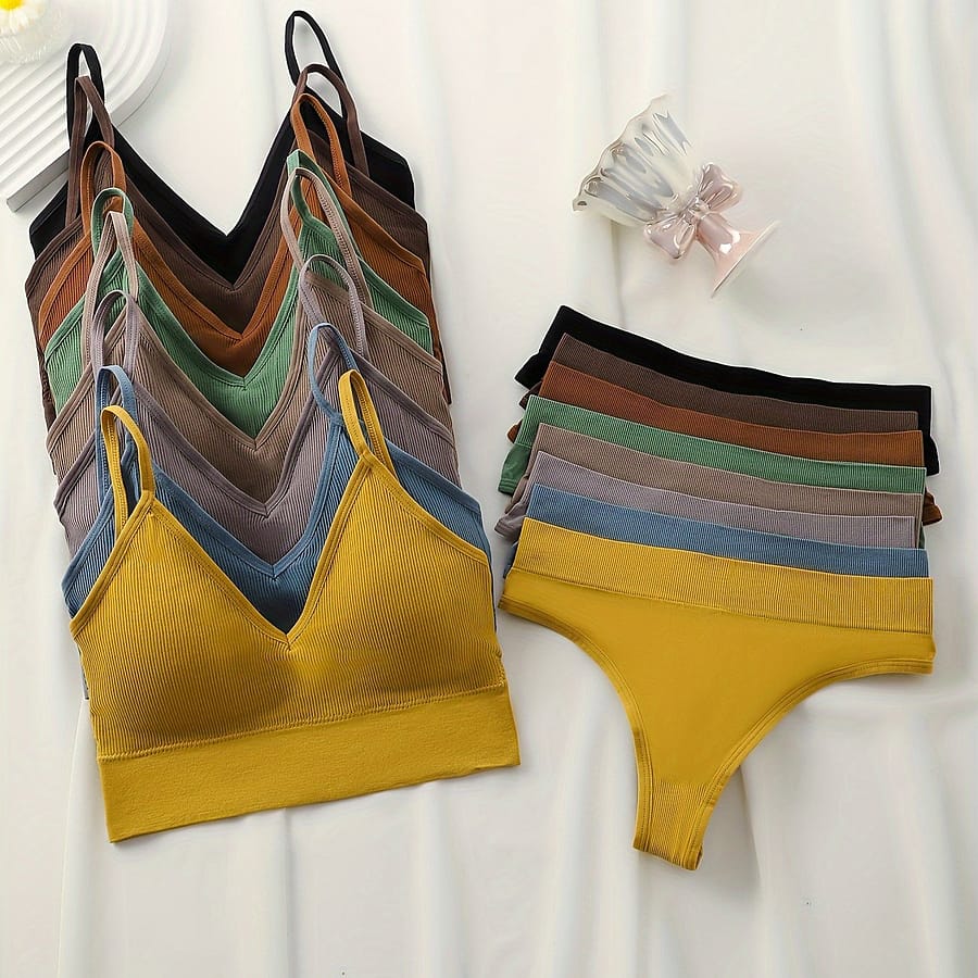 8 Colors Women’ Briefs Panty Sets, Removable Padding, Solid Color, No Belt, For Adult Women Clothing Shop Online at Dubai Trades 2