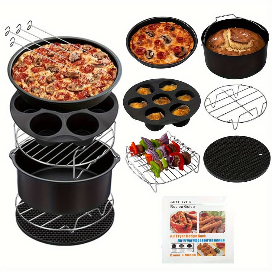 8-inch Air Fryer Accessories, Suitable For Universal Deep Fryers Of 3.7-quart – 6.8-quart, Dishwasher Safe, Coating, With Recipe Manual, Total Set Of 11pcs Cookware Shop Online at Dubai Trades 2