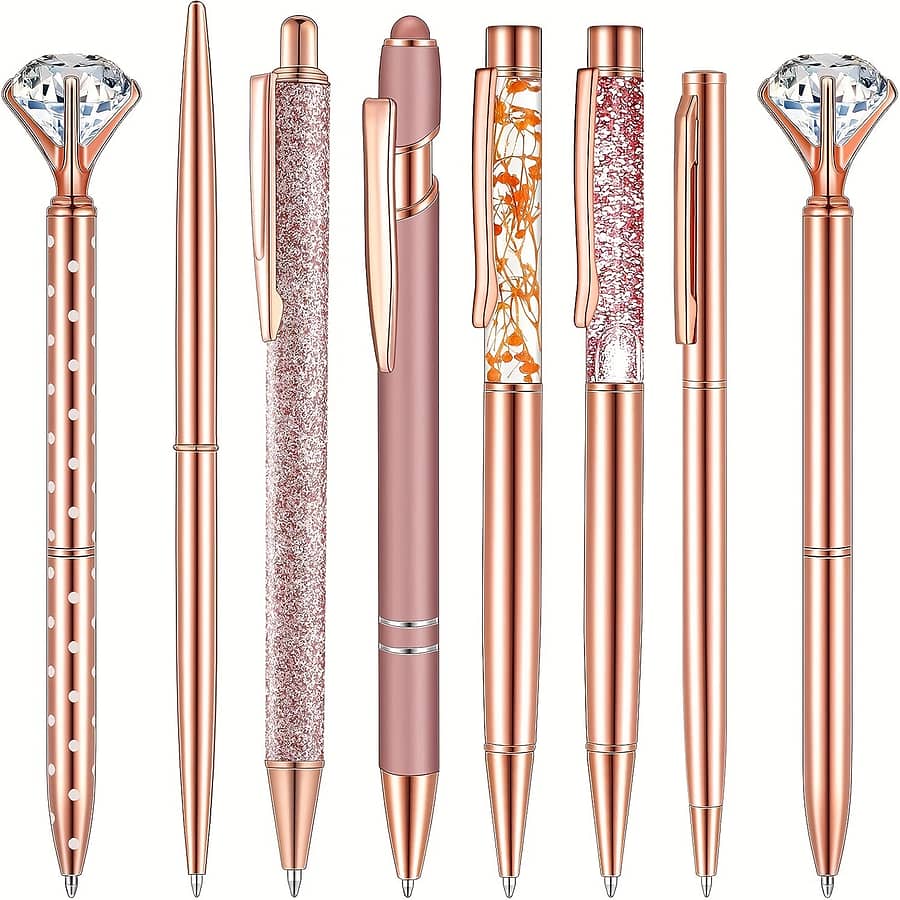 8pcs Rose Golden Ballpoint Pen Set Liquid Sand Glitter Pen Metal Crystal Diamond Pen Students Ballpoint Pen Gift Rose Golden Desktop Supplies Ballpoint Pens Shop Online at Dubai Trades 2