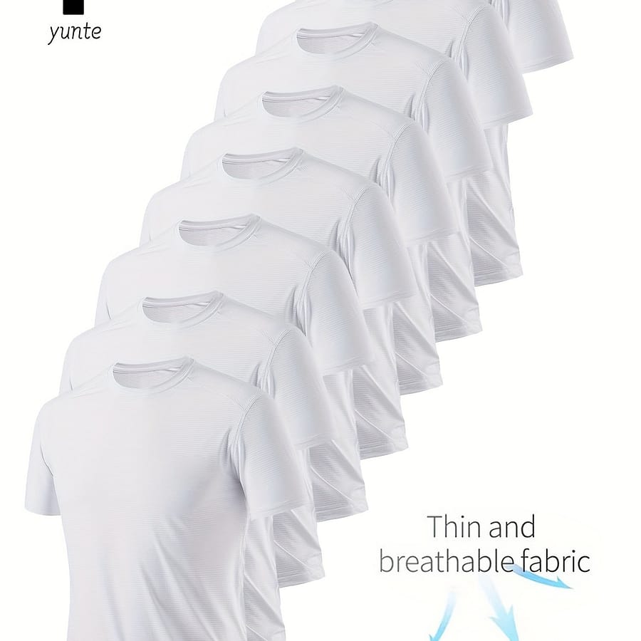 8pcs Yunté Men’s Quick-dry T-shirts – Breathable, Sweat Absorbent Polyester, Crew Neck, Short Sleeve – Ideal For Gym, Running & Fitness, Lightweight & Comfortable, Gym Clothes Active Shop Online at Dubai Trades 2