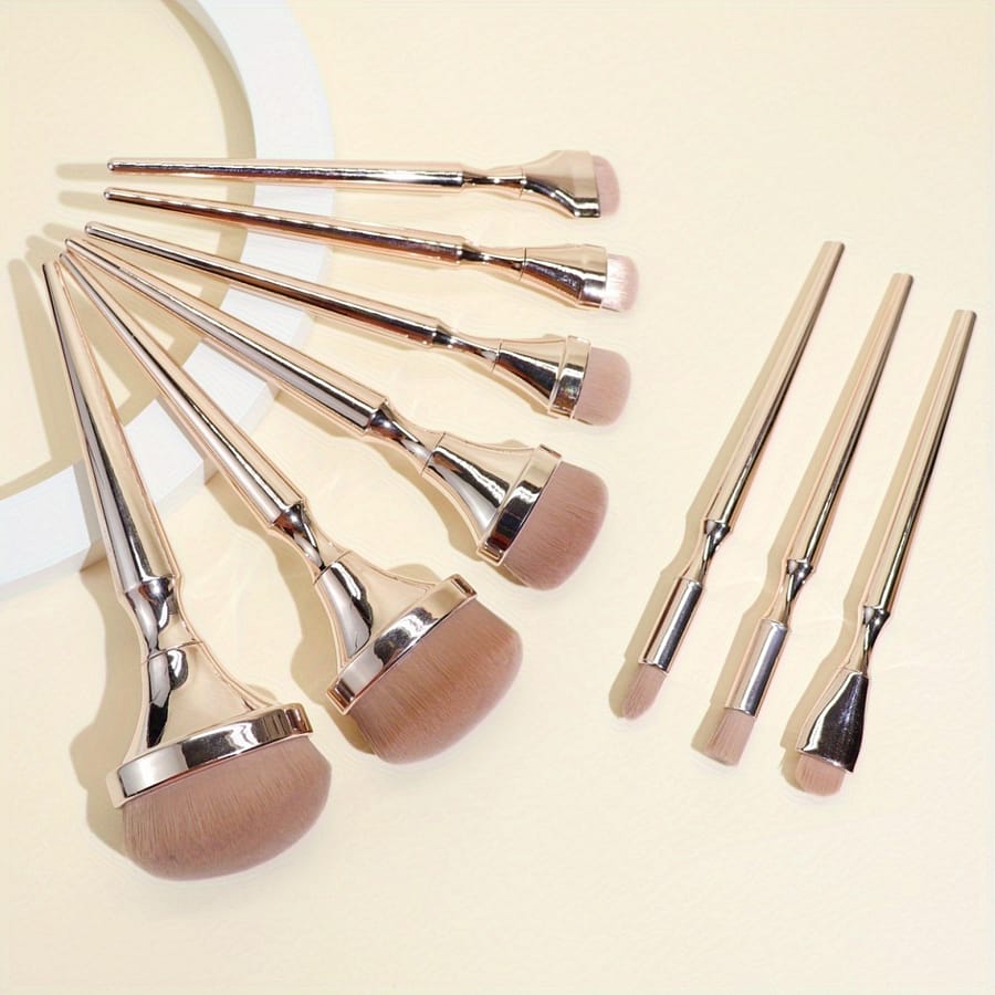 9pcs Professional Rose Golden Makeup Brush Set, Nylon Bristle Oval Brushes For Foundation, Contouring, Eyeliner – Unscented, Types, Abs Plastic Handle, Makeup Brush Holder Beauty & Personal Care Shop Online at Dubai Trades 2