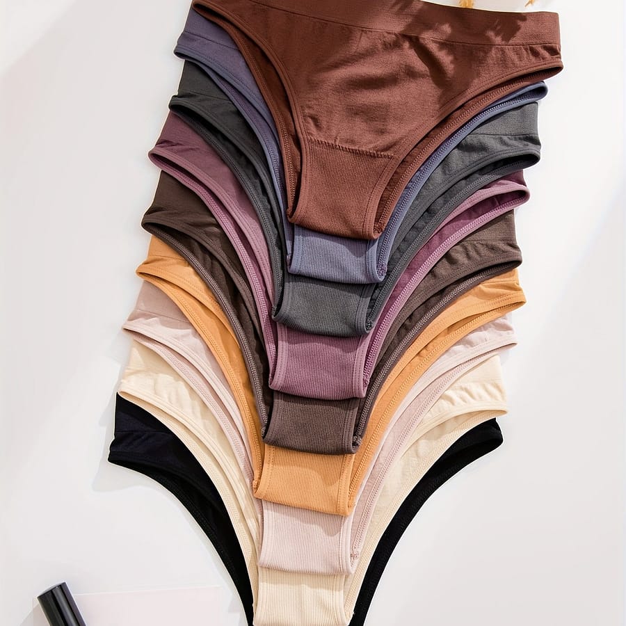 9pcs Solid Low Waist Briefs, Comfy Breathable Stretchy Intimates Panties, Women’s Lingerie & Underwear Bikinis Shop Online at Dubai Trades 2