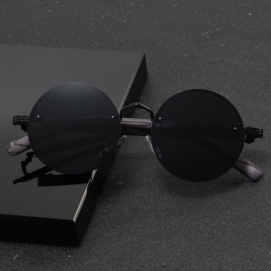 A Pair Of Men’s Round Retro-style Glasses With Metal Frames And Wood Grain Legs, Casual Decoration. Accessories Shop Online at Dubai Trades 2