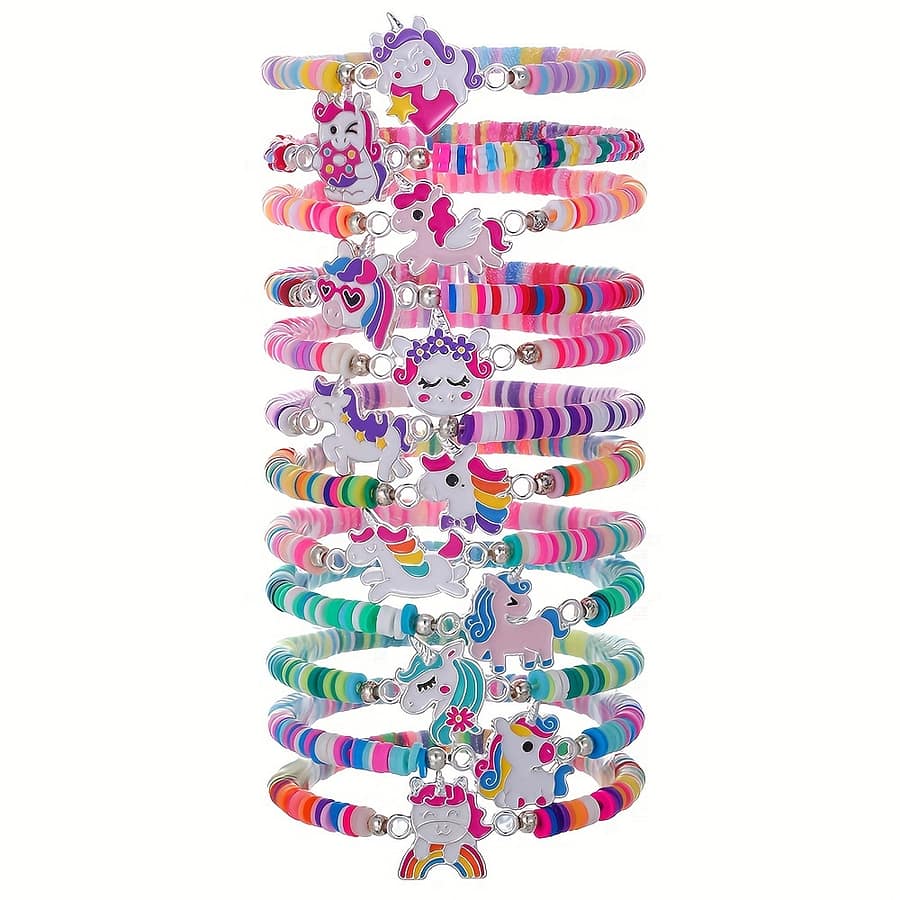 A Set Of 12 Delicate And Cute Unicorn-themed Golden Accessories, Soft Clay Pieces, Cords, Cute’ Accessories, Holidays And Birthdays. Bracelets Shop Online at Dubai Trades 2
