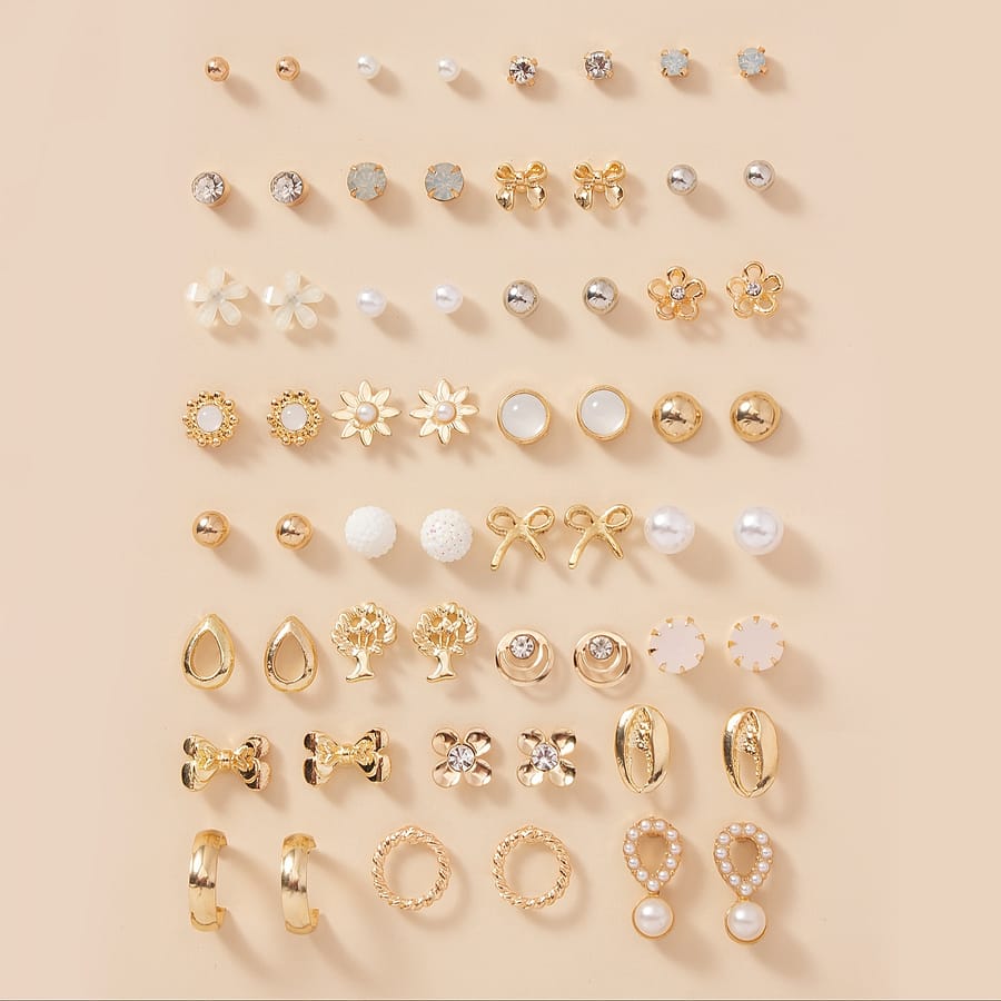 A Set Of 30 Pairs Of Delicate Golden Small Tree Shell Pearl Heart-shaped Gift Earrings For Ladies Clothing, Shoes & Jewelry Shop Online at Dubai Trades 2