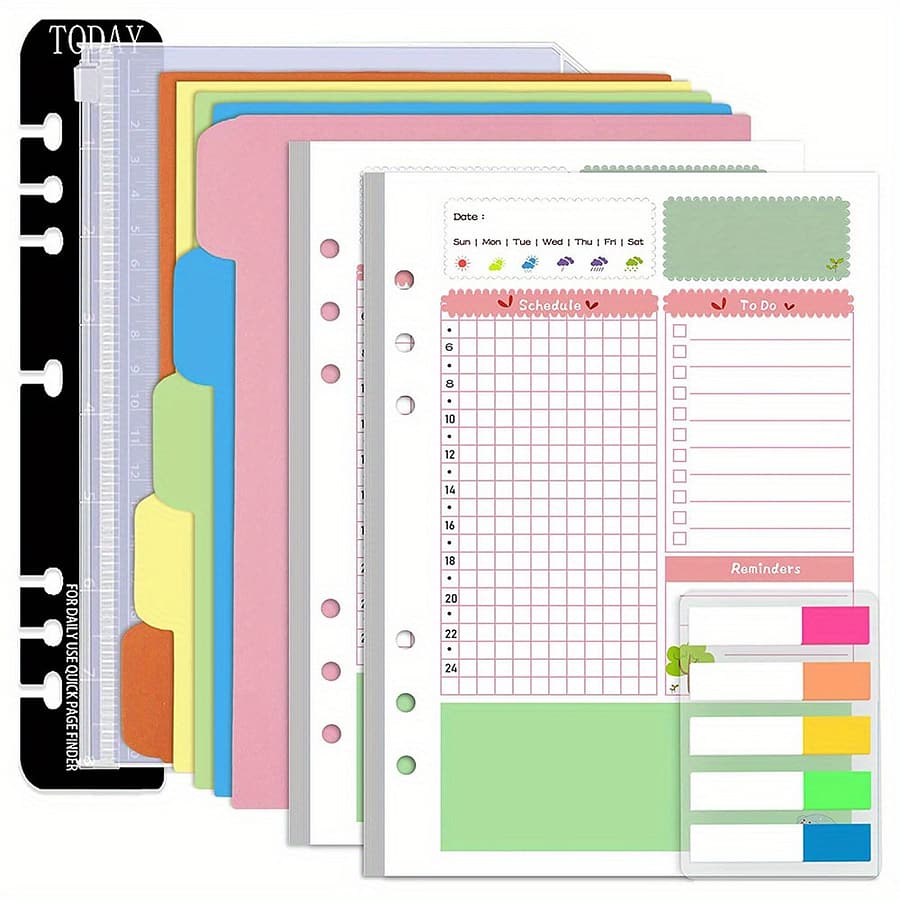 A5 Planner Inserts Daily Planner Refills, 90 Pages 6-ring Loose-leaf Binder Planner Inserts W/divider, Pvc Pouch, Ruler, Index Tab For Journal Calendars, Planners & Personal Organizers Shop Online at Dubai Trades 2