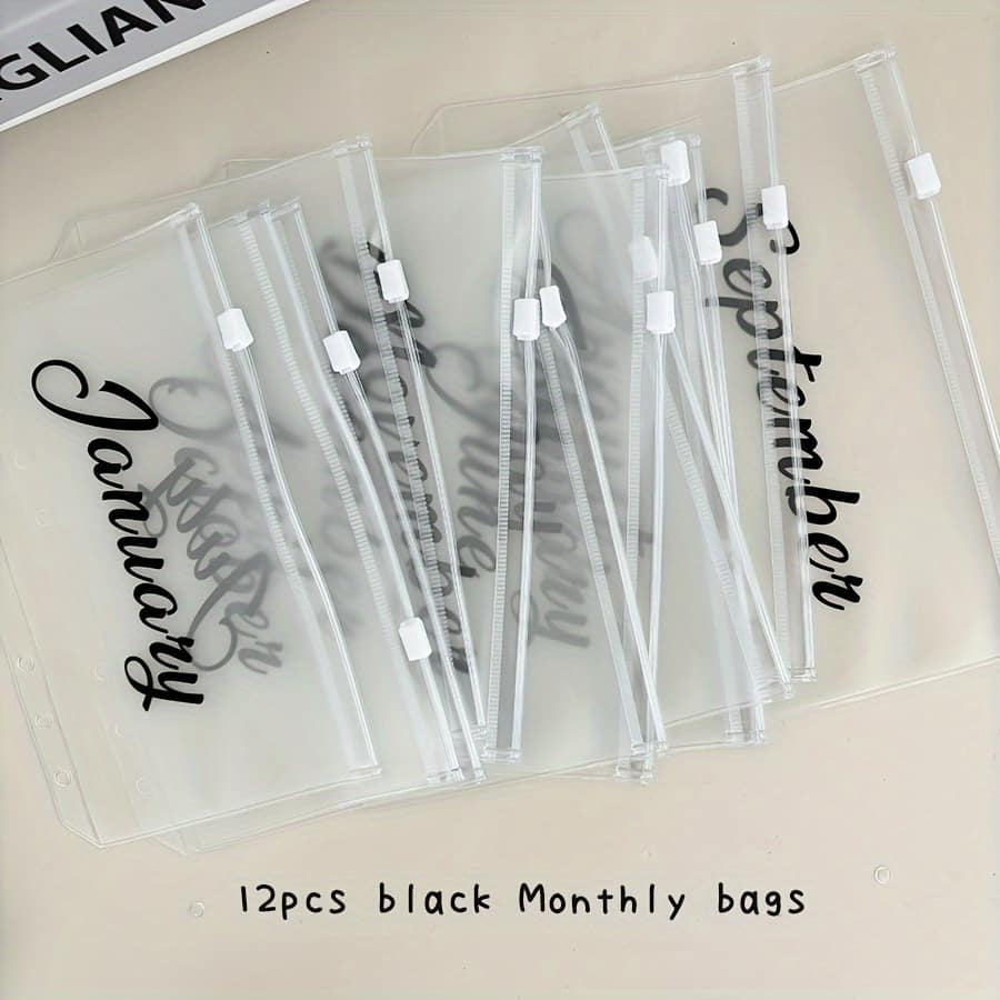A6 Loose Leaf Monthly Zipper Budget Envelope Binder Ticket Receipt Storage Bag Gift Set 1 Cover + 12 Monthly Bags Binder Accessories Shop Online at Dubai Trades 2