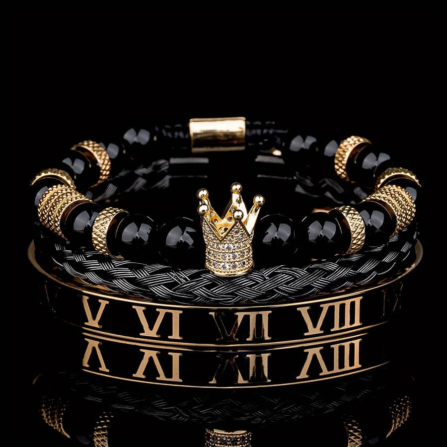 Aiduomirzer Men’s Adjustable Bracelet With Roman Crown Charm, Stainless Steel & Eye, Black Plated, Synthetic Zirconia, , Ideal For & Gifting, Valentine’s, Christmas, Father’s Day Bracelets Shop Online at Dubai Trades 2