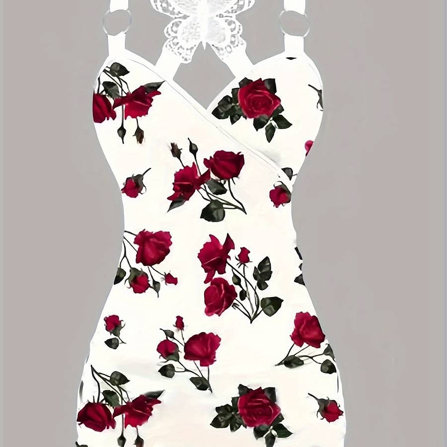 Applique Floral Print Tank Top, Stylish Surplice Neck Backless Slim Fit O-ring Detail Top For , Women’s Clothing Clothing Shop Online at Dubai Trades 2