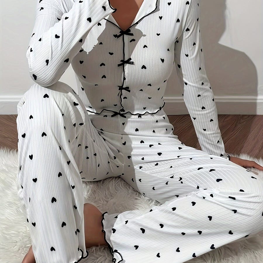 Autumn New Print Collar Spiral Jacquard Women’s Long Sleeve Long Pants Home Clothing Shop Online at Dubai Trades 2