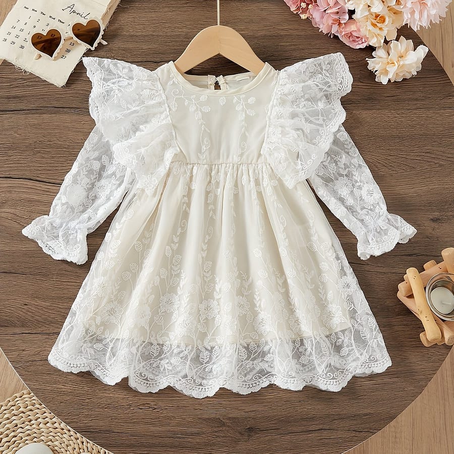 Baby’s Embroidery Mesh Long Sleeve Dress, Infant & Toddler Girl’s Clothing For /holiday/party, As Gift Baby Shop Online at Dubai Trades 2