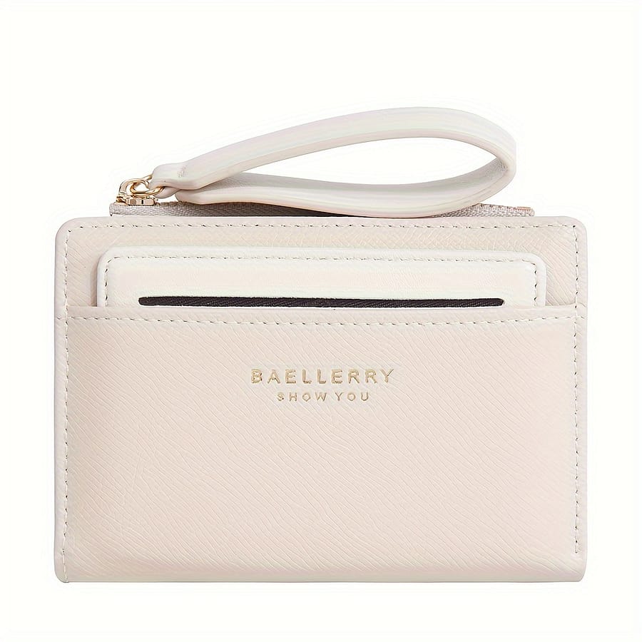 Baellerry Women’s Compact Pu Wallet – Minimalist Solid Color Short Design With Credit Card Slots, Zipper Coin Pocket, And Detachable Wrist Strap Accessories Shop Online at Dubai Trades 2