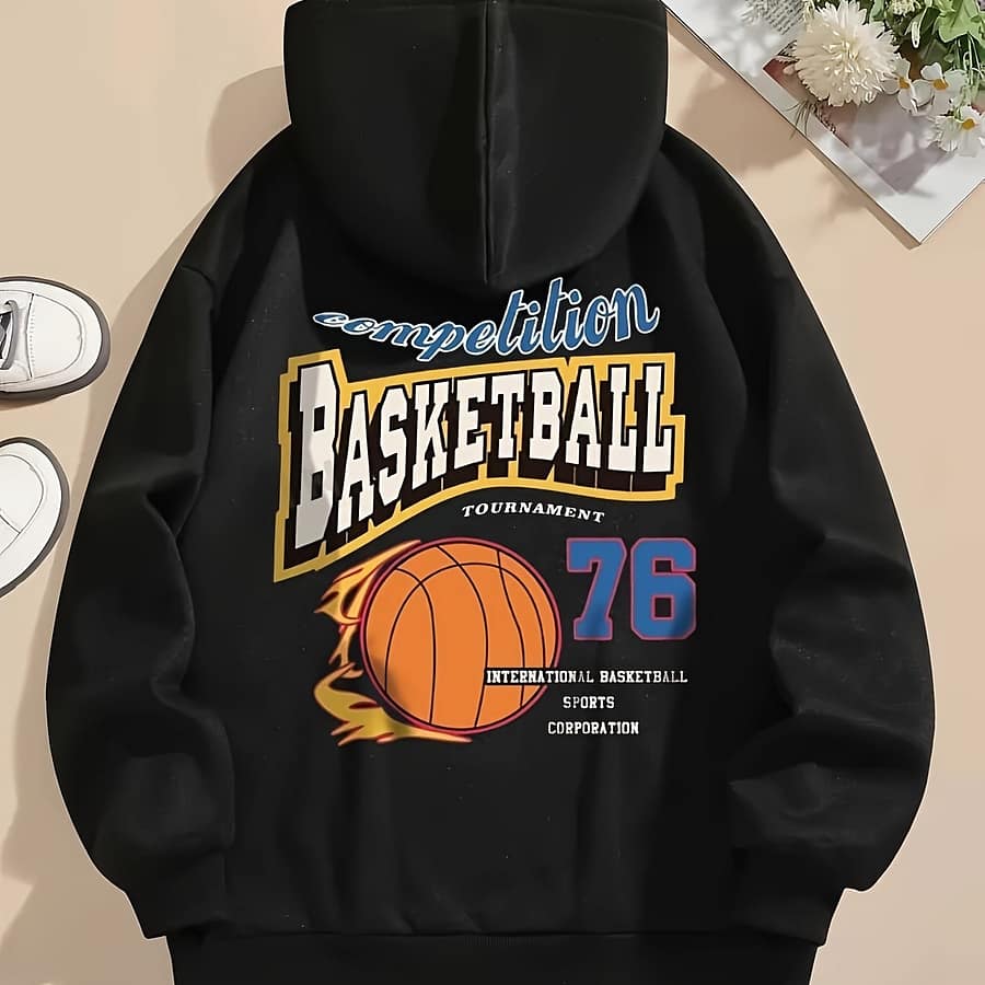 Basketball Print Kangaroo Pocket Hoodie, Casual Long Sleeve Drawstring Hooded Sweatshirt, Women’s Clothing Clothing Shop Online at Dubai Trades 2