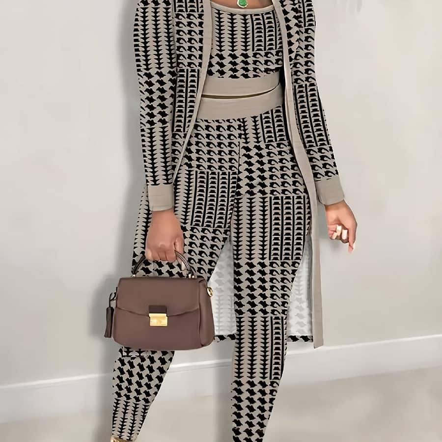 Birds Grid Print Spring And Autumn New Casual Two-piece Set Clothing Shop Online at Dubai Trades 2