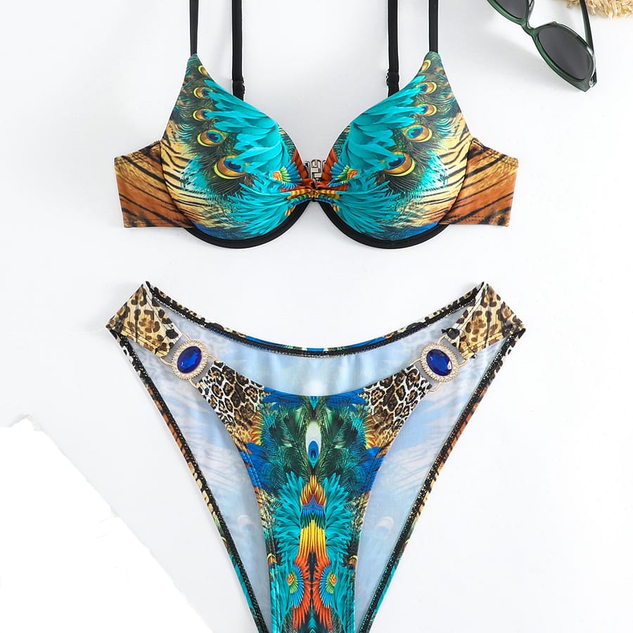 Bohemian Pattern, Bikini Separated Swimsuit, Summer Swimwear | Peacock Print | Stretchy Fabric Bikinis Shop Online at Dubai Trades 2