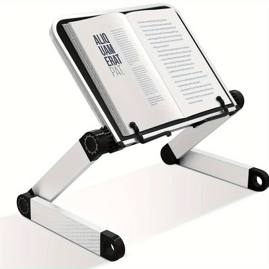 Book Stand Laptop Stand Adjustable And Lightweight Aluminum Book Holder Stand With 2 Flexible Paper Clips, Ergonomic Book Holder For Tablets, Magazines, Documents Book Stands Shop Online at Dubai Trades 2
