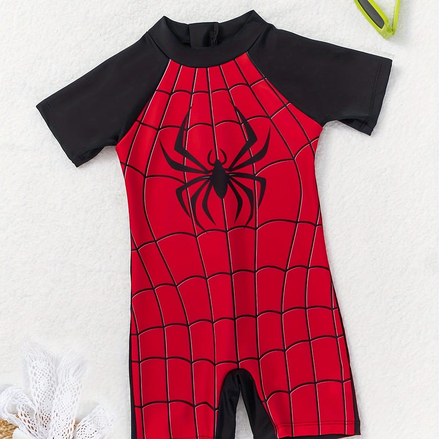 Boys Cute Cartoon Spider Print Zipper One-piece Swimsuit, Short Sleeve Beach Holiday Pool Bathing Suit Boys Shop Online at Dubai Trades 2