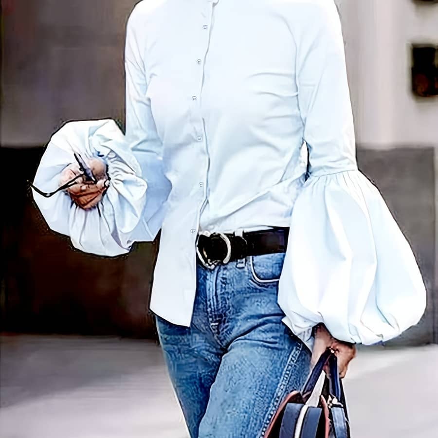 Button Front Mock Neck Blouse, Elegant Solid Long Sleeve Blouse, Women’s Clothing Blouses Shop Online at Dubai Trades 2