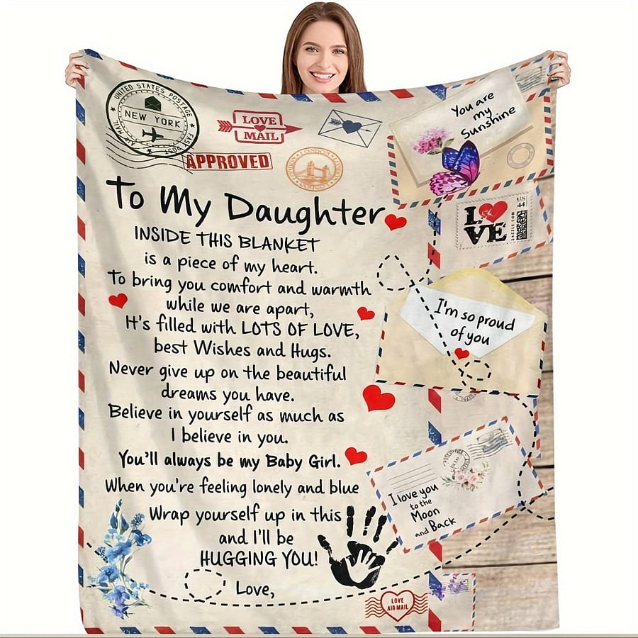Cabin-style Cozy Flannel ‘to My Daughter’ Blanket With Message – Soft, Warm, , 100% Polyester, Couch Or Bed Bedding Shop Online at Dubai Trades 2