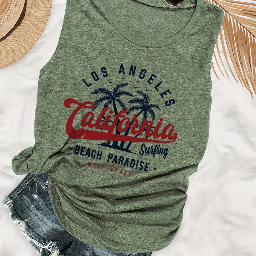 California Print Top, Casual Crew Neck Top For Summer, Women’s Clothing Clothing Shop Online at Dubai Trades 2