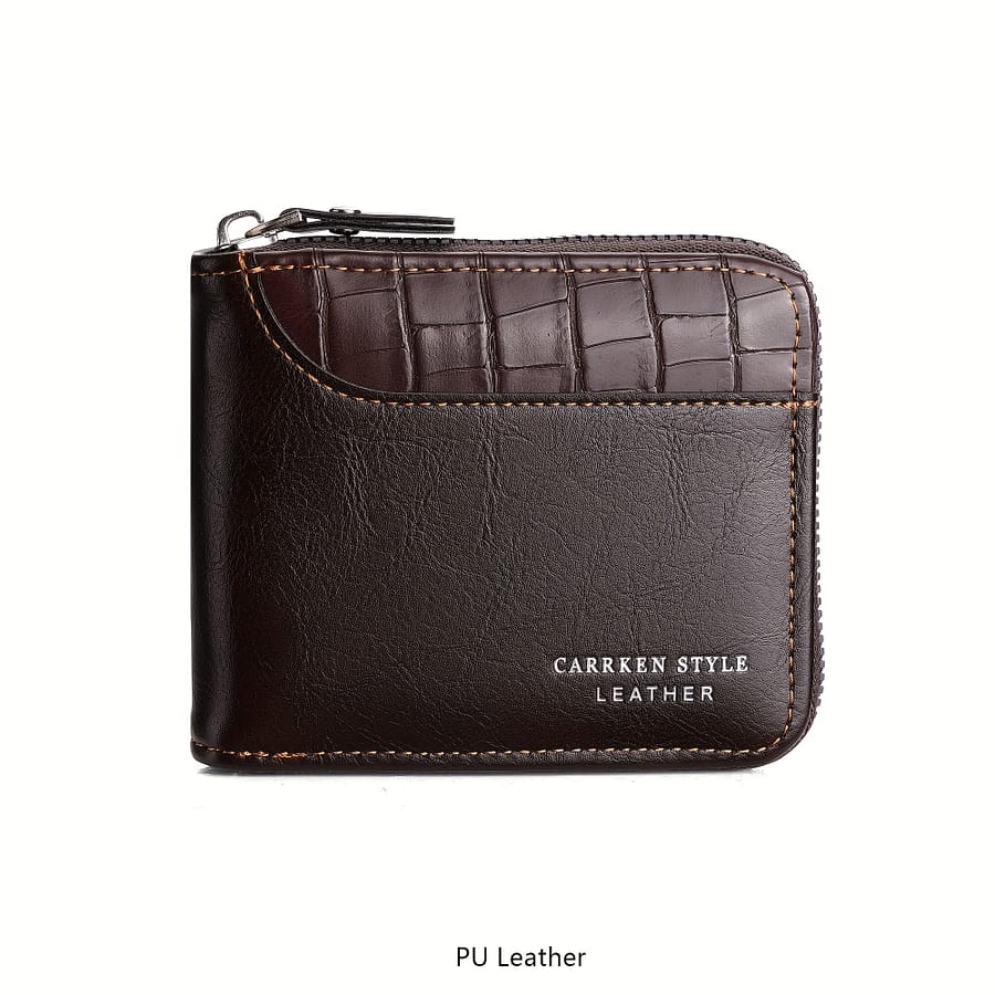Carrken Men’s Fashion Wallet – Multifunctional Large Capacity Card Holder With Crocodile Pattern, Zipper Closure, And Stitching Detail In Brown And Black, Cute Wallet Accessories Shop Online at Dubai Trades 2
