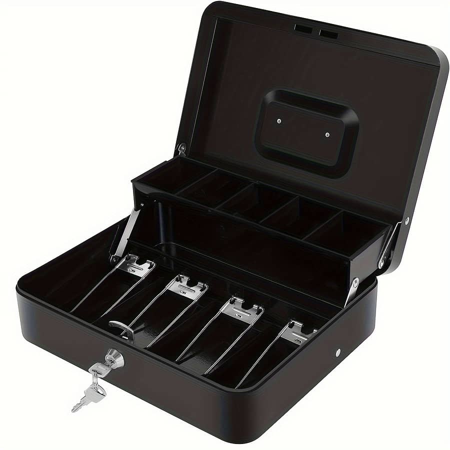 Cash Box With Money Tray And Lock Metal Money Box With Lock For Cash Large Lock Box For Money 11.8 X 9.4 X 3.54 Inches 2 Tiers Black Cash Registers & Supplies Shop Online at Dubai Trades 2